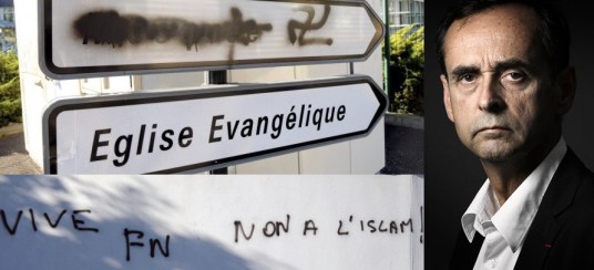 Béziers robert menard tag islamophobe mosquée croix gamee FN