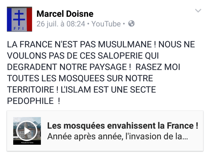 Marcel Doisne proces appel a la haine mosque islamophobie