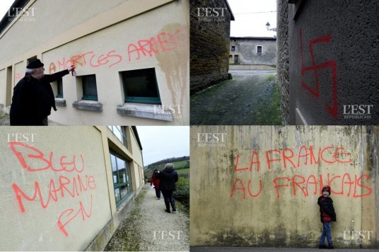 Tags racistes et pro FN sur une école de Marville a mort les arabes bleu marine