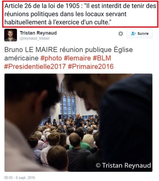 Bruno Le Maire organise un meeting dans une église, en pleine infraction avec la laïcité