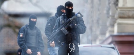 German special police forces SEK stand guard outside the building of the German Federal Supreme Court in Karlsruhe