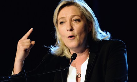 French far-right Front National (FN) party president Marine Le Pen delivers a speech during a campaign meeting in Lens, northern France, on May 17, 2014 ahead of the May 25 European elections in France.  AFP PHOTO PHILIPPE HUGUEN